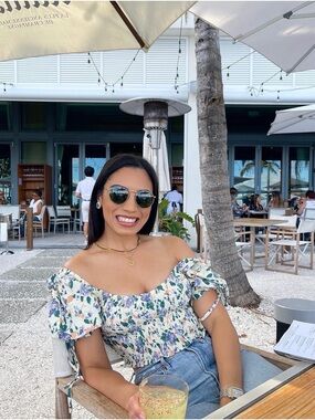 Floral Smocked Crop Top - Yellow & Purple